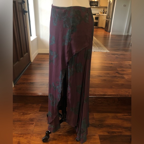 Free People Plum Maxi High-Low Skirt with Teal Floral Print - Picture 2 of 5